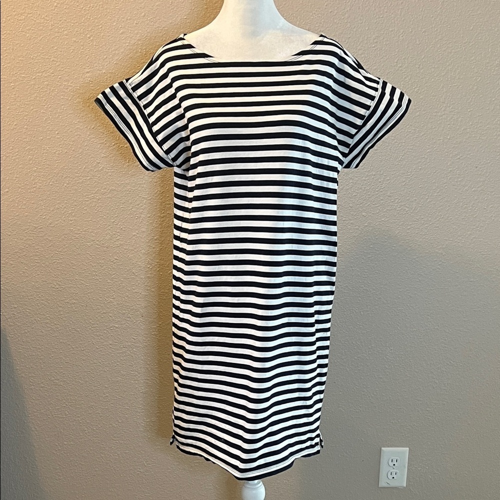 JCrew Striped Cotton Boatneck TShirt Dress Navy/Creamy White Size Small